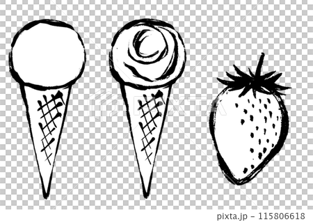 筆タッチのストロベリーフレーバーのアイスクリームの線画イラストセット 115806618