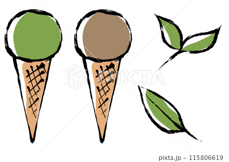 筆タッチの抹茶とほうじ茶フレーバーのアイスクリームのイラストセット 115806619