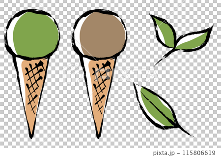 筆タッチの抹茶とほうじ茶フレーバーのアイスクリームのイラストセット 115806619