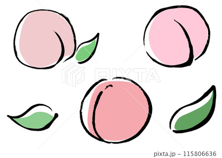 筆タッチの桃のイラストセット 筆タッチの桃のイラストセット 115806636