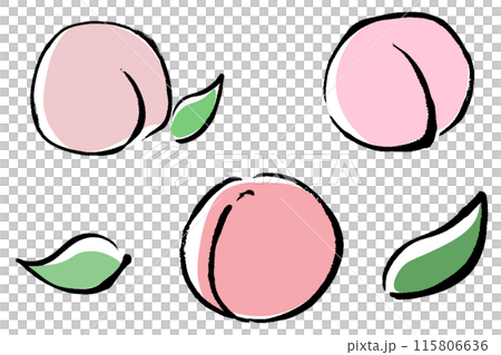筆タッチの桃のイラストセット 筆タッチの桃のイラストセット 115806636