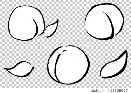 筆タッチの桃の線画イラストセット 115806637