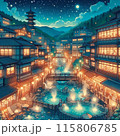 賑わう夜の温泉街 115806785