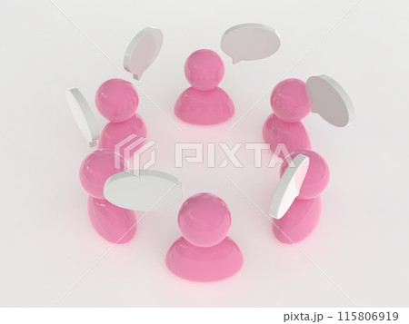 女性6人の意見交換立体アイコン　横　3Dイラストレーション 115806919