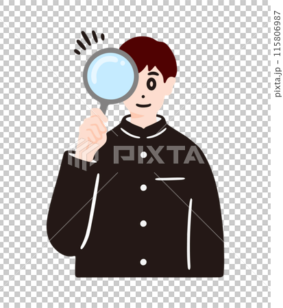 Illustration material of a male student holding a magnifying glass 115806987