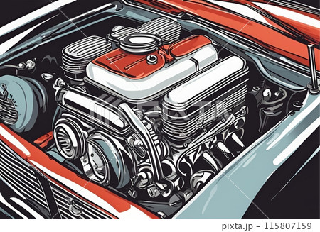 Old car engine still functional.Cartoon Abstract art.AI Generated 115807159