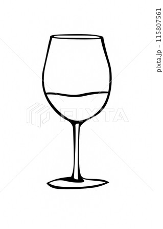 A wine glass is drawn in black and white A wine glass is drawn in black and white 115807561