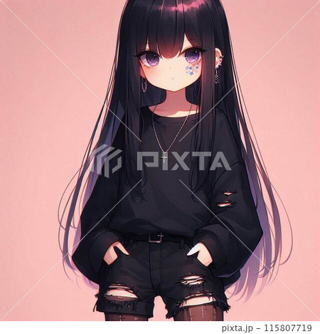 パンクファッションの黒髪の女の子 パンクファッションの黒髪の女の子 115807719