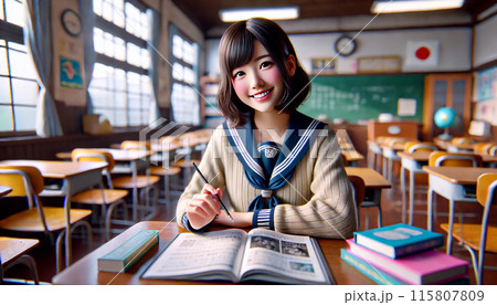 勉強する女子高生 115807809