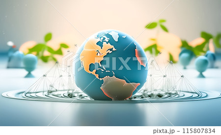 CGイラスト　地球儀と繋がる線とぼかし背景のイメージイラスト 115807834