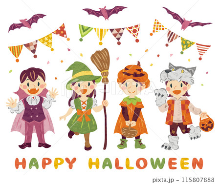 10月 ハロウィーン 仮装した子どもたちのイラスト 10月 ハロウィーン 仮装した子どもたちのイラスト 115807888