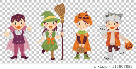 10月　ハロウィーン　仮装した子どもたちのイラスト 115807889