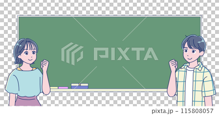 一個男孩和一個女孩微笑著揮舞著拳頭 115808057