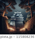 石垣から見える夜のお城 115808236