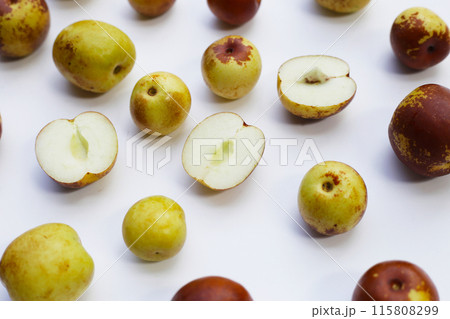 Fresh jujube fruit on white background Fresh jujube fruit on white background 115808299