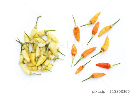 Fresh chili peppers on white background 115808360