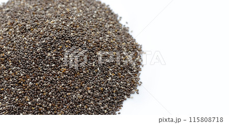 Chia seeds on white background. 115808718