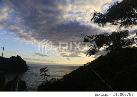 温泉街からの夕陽 115808768