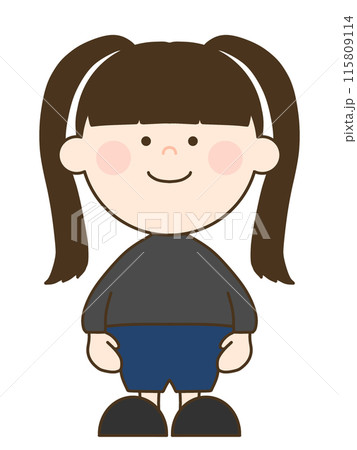 二頭身で二つ縛りのかわいい女の子 二頭身で二つ縛りのかわいい女の子 115809114