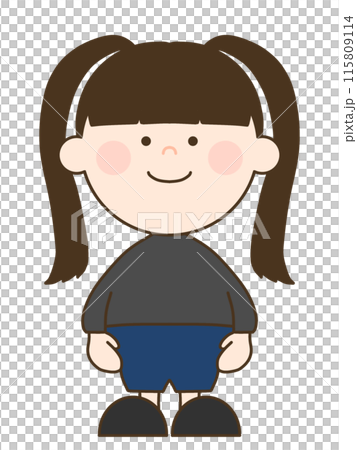 二頭身で二つ縛りのかわいい女の子 二頭身で二つ縛りのかわいい女の子 115809114