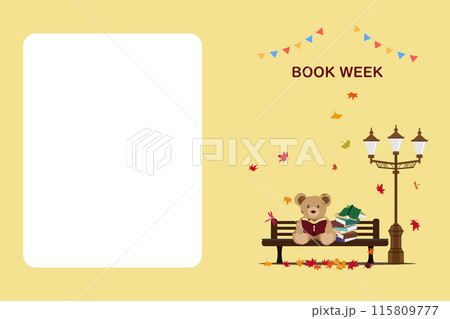 メモ付き、クマのぬいぐるみがベンチで読書をするBOOK WEEKのイラスト 115809777