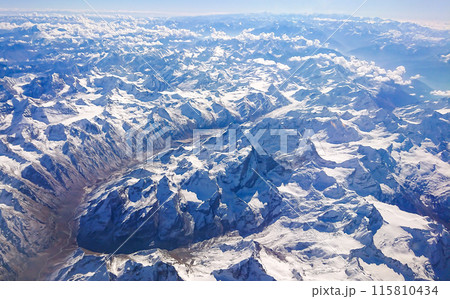 Aerial View Of Snow-capped Mountains In Asia. 115810434