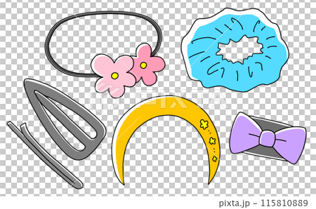 ゆるめシンプルガーリー髪飾りセット　ベタ塗り 115810889