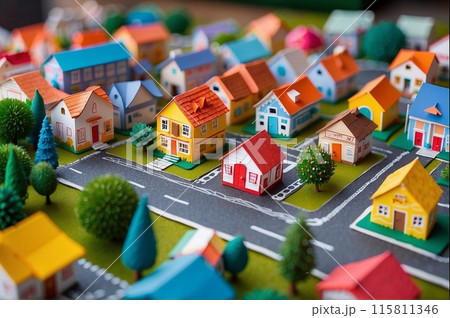 デフォルメした家と木の模型 デフォルメした家と木の模型 115811346