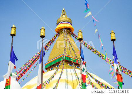 ネパールの首都カトマンズにあるボダナートのとても美しい風景 115811618