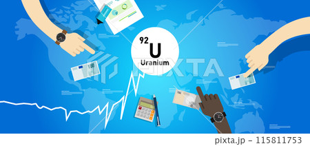 Uranium price going up rising high rise increase in metal mineral nuclear commodity market international trading market 115811753