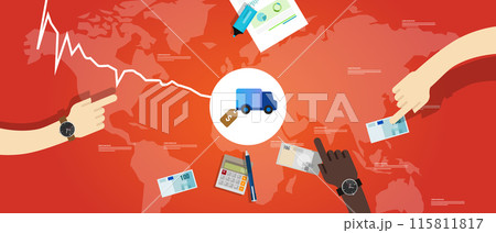 Transportation cargo truck price cost of delivery logistics drop going down decrease chart in crisis global map transaction Transportation cargo truck price cost of delivery logistics drop going down decrease chart in crisis global map transaction 115811817
