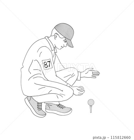 smiling golf club staff character male caddie with golf ball smiling golf club staff character male caddie with golf ball 115812660