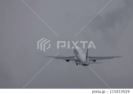 雨の大阪空港・伊丹空港を離陸する日本航空ボーイング767 115813029