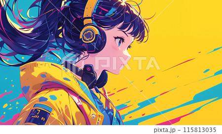 音楽を聴く女の子　AI 115813035