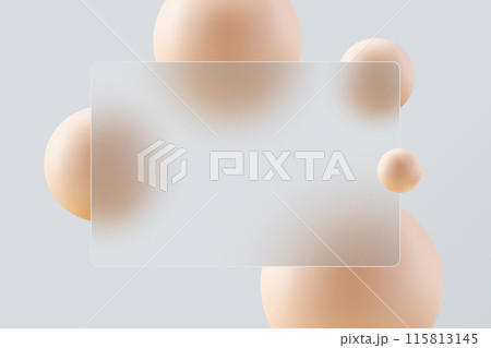 Glass morphism concept banner with floating spheres. Transparent glass effect. 115813145
