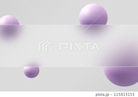 Website landing page template in glass morphism style. Frosted glass partition with floating spheres. 115813153