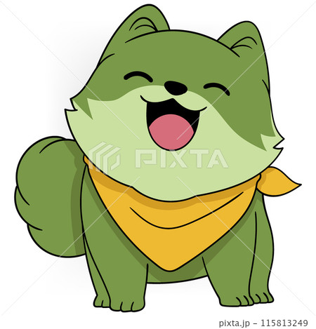 Adorable Green Puppy with Yellow Bandana Adorable Green Puppy with Yellow Bandana 115813249