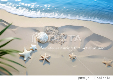 海と白い砂浜(3D)(文字入り) 海と白い砂浜(3D)(文字入り) 115813618