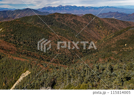 甲武信岳頂上から見る千曲川水源の渓谷と八ヶ岳連峰 甲武信岳頂上から見る千曲川水源の渓谷と八ヶ岳連峰 115814005