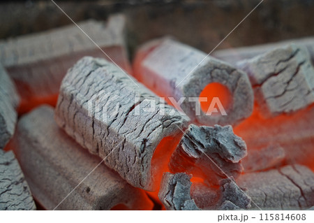 Close up of oven cooking charcoal Close up of oven cooking charcoal 115814608