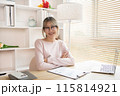 Young woman sitting at computer desk working, Smiling young man ready for work at the start of the week, Work for home. 115814921