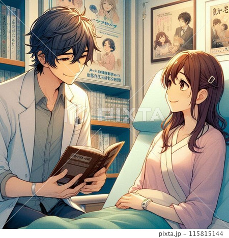本を読む男性と見つめる女性 115815144