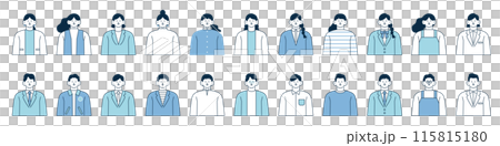 Smiling men and women upper body illustration set - Stock Illustration ...