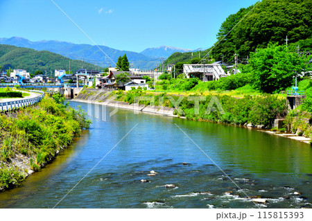 天白橋／天竜川より上流／川岸駅、西天竜頭首工方向を望む(長野県岡谷市)【2024.6】 115815393