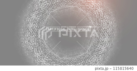Artificial intelligence concept with glowing white sphere and hexagon 115815640