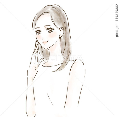 リフトアップした女性のイラスト　肌のたるみ改善　美容 115815882