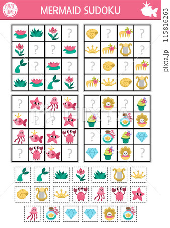 Vector mermaid sudoku puzzle for kids with...のイラスト素材 [115816263] - PIXTA