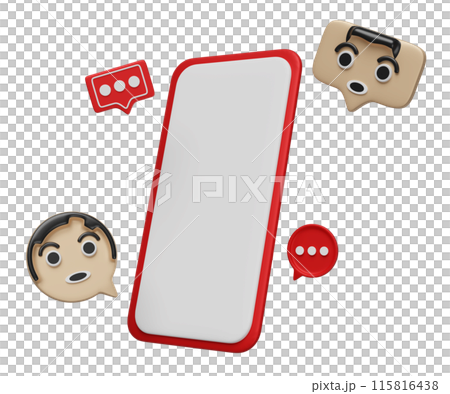 3d social media with emoji, chat bubble talk isolated. mockup smartphone concept. 3d social network render illustration 3d social media with emoji, chat bubble talk isolated. mockup smartphone concept. 3d social network render illustration 115816438