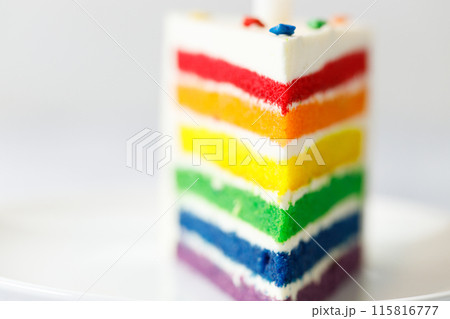 Piece of cake with rainbow colored Layers. 115816777