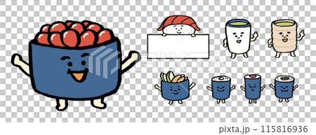 軍艦や海苔巻きのかわいい寿司のキャラ 115816936